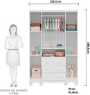 Guarda Roupa de Bebê 4 Portas 3 Gavetas Uli Móveis Peroba Branco Brilho