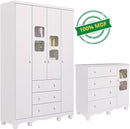 Quarto de Bebê Completo com Guarda Roupa Uli 4 Portas Cômoda Uli 4 Gavetas Móveis Peroba Branco Brilho