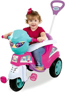 Triciclo Motoca Infantil Menina 2 em 1 com Função Pedal e Passeio, Guarda de Segurança, Haste Guia nas Cor Rosa