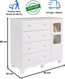 Quarto de Bebê Completo com Guarda Roupa Uli 4 Portas Cômoda Uli 4 Gavetas Móveis Peroba Branco Brilho