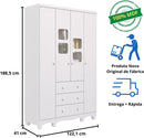 Quarto de Bebê Completo com Guarda Roupa Uli 4 Portas Cômoda Uli 4 Gavetas Móveis Peroba Branco Brilho