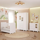 Quarto de Bebê Completo Berço Americano Ben 3 Em 1 Guarda Roupa 4 Portas 3 Gavetas e Cômoda Uli 4 Gavetas 1 Porta Móveis Peroba Branco Brilho