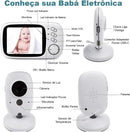 Babá Eletrônica Inteligente Câmera para Bebês com Tela de 3.2" Visão Noturna 10M Infravermelha, Áudio Bidirecional, Detecção de Som VOX, Monitoramento Temperatura, com canção de Ninar