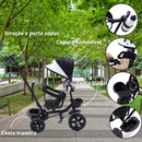 Triciclo Carrinho de Passeio 2 em 1 Infantil Assento Giratório 360° com Capota Solar Porta Objetos Cinto de Segurança até 50kg Haste Empurrador Cestos (PRETO)